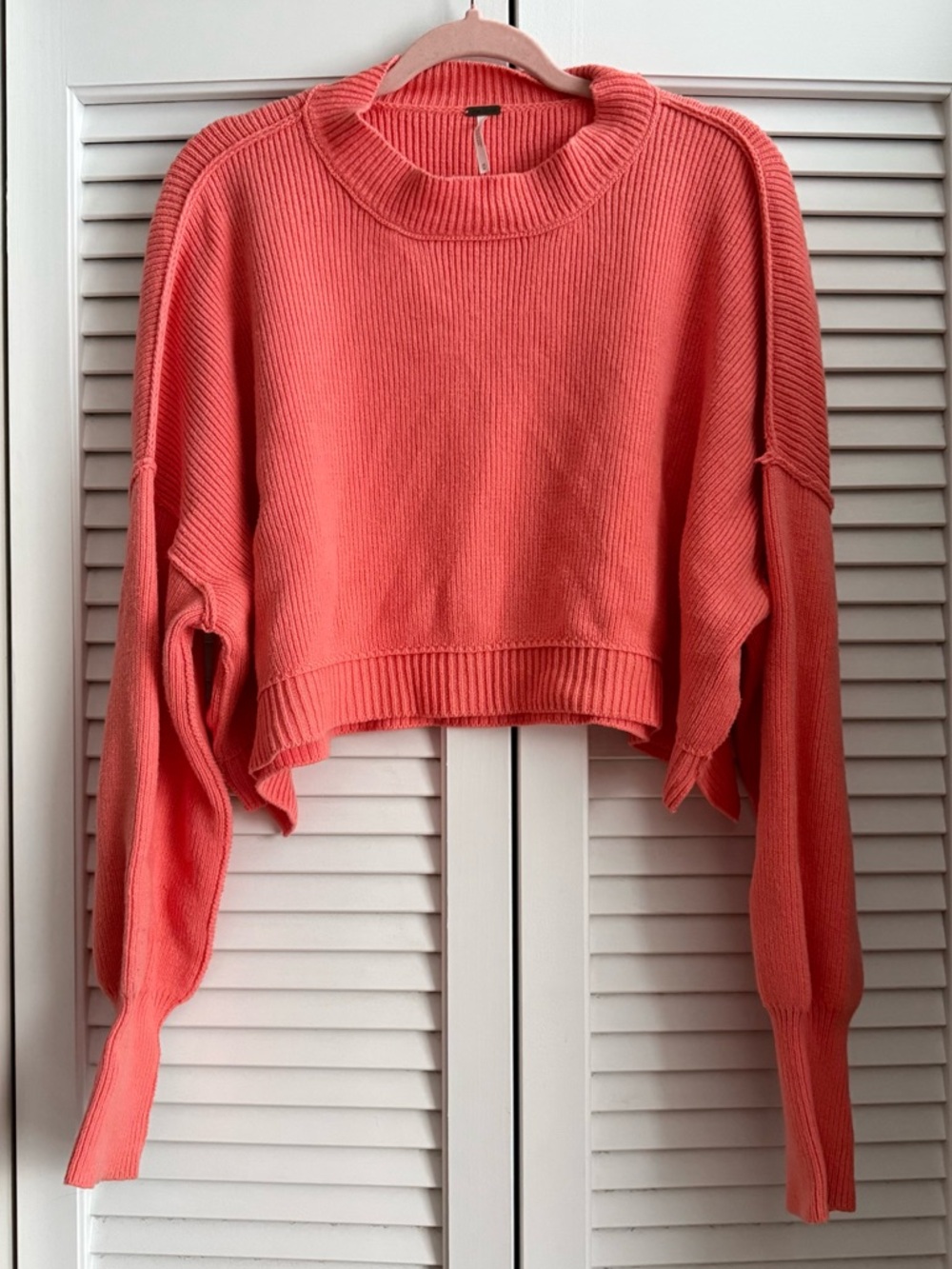 Free People Cropped Coral Knit Sweater